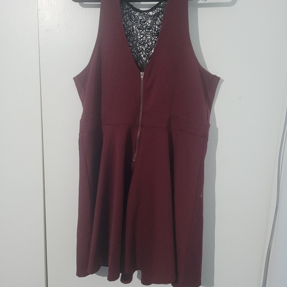 Material Girl Burgundy Mini Dress with Black Lace - Picture 2 of 3